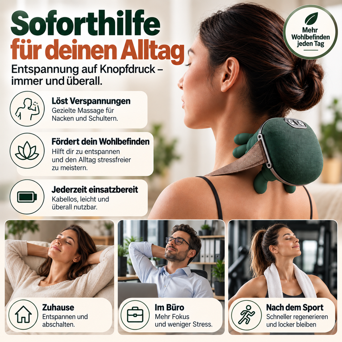 Nackenwohl N7 – Kabelloses Nacken- & Schultermassagegerät mit Wärmefunktion