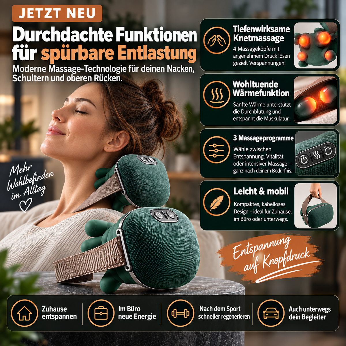 Nackenwohl N7 – Kabelloses Nacken- & Schultermassagegerät mit Wärmefunktion