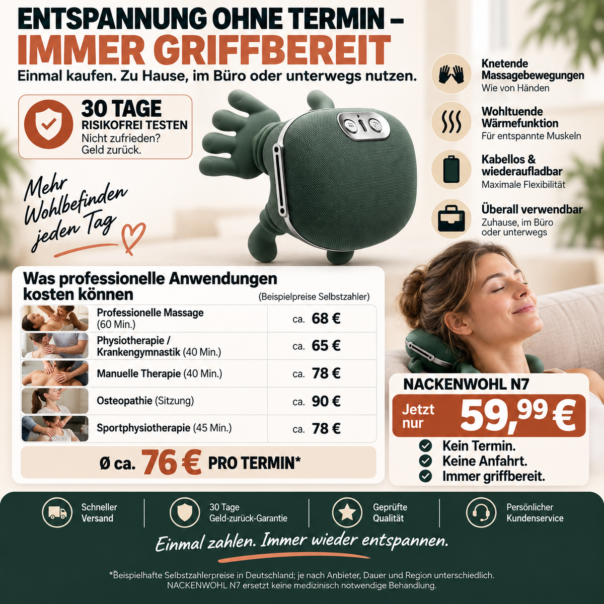 Nackenwohl N7 – Kabelloses Nacken- & Schultermassagegerät mit Wärmefunktion